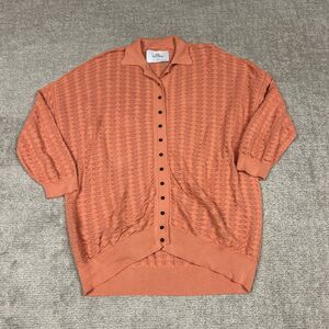 Mr Mittens Cardigan Sweater Womens Medium Large Oversized Pointelle Knit Orange